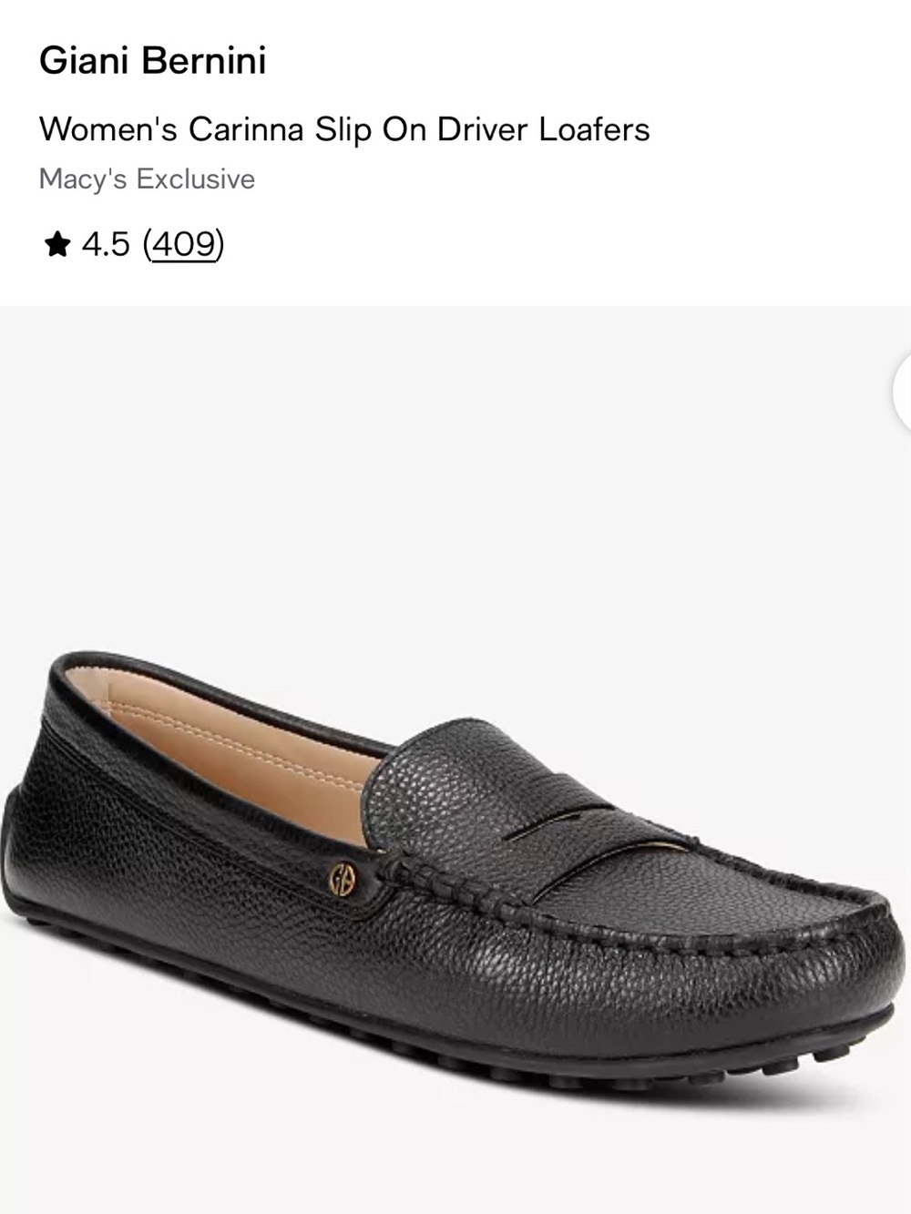 Giani Bernini Black Pebbled Leather Carinna Slip-On Driver Loafers